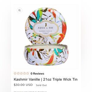 AQUA de SOI Kashmir Vanille (21 oz 3-Wick Candle), Soy, Cotton Wicks, Large, NEW